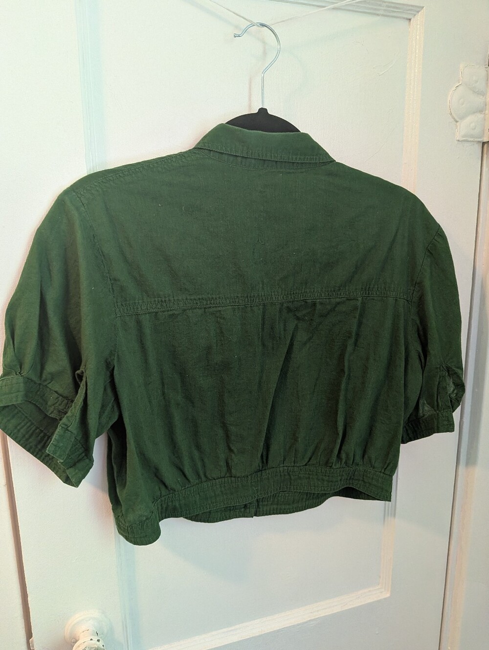 Urban Outfitters Dark Green Collared Cropped Button Down Shirt - Size L - Picture 7 of 8